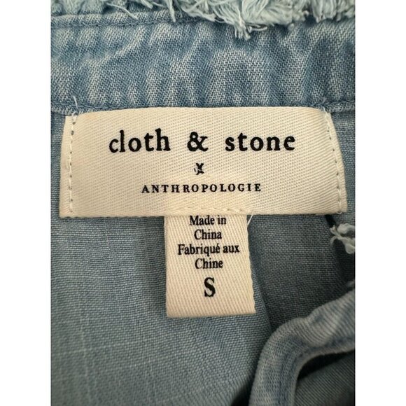 Cloth & Stone Chambray Blue Ruffle Neck Tiered Mini Dress Womens Size S - Picture 7 of 9